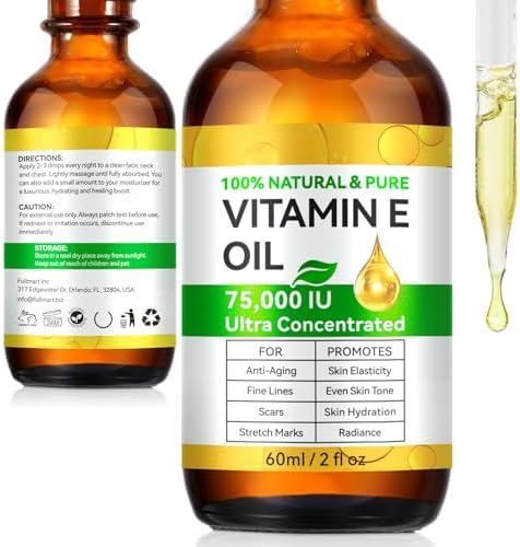 DLOMFVFQ Vitamin E Oil, 75,000 IU Organic Pure Vitamin E Oil for Tightening Plump Skin, Reduce Fine Lines & Scars, Moisturizing Skin, Face & Full Body- 2Fl Oz