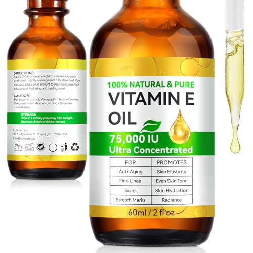 Vitamin E Oil 75 000 IU Organic Pure Vitamin E Oil for Tightening Plump Skin Reduce Fine Lines & Scars Moisturizing Skin Face & Full Body- 2Fl Oz