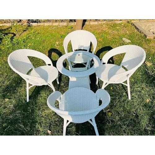 Image of Furniture Designer Patio Chair Set for Garden|| Balcony|| Terrace|| Coffee|| Patio ||Wicker Seating Chair and Table Set Outdoor Furniture (D-12 White with 4 Chair 1 Table