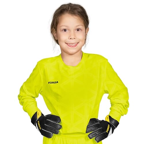FORZA Kids' Goalkeeper Long Sleeve Shirt | Youth Football Jersey with Quick-Dry Fabric - Ages 5-14 (UK, Age, 11 Years, 12 Years, Regular, Fluro Yellow)