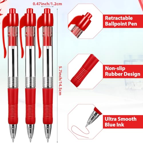 Image of Fainne 200 Pack Retractable Ballpoint Pen 1.0 mm Medium Point Refillable Smooth Click Writing Pens With Grip for Work Journal Writing Office School Supplies (Red Ink)