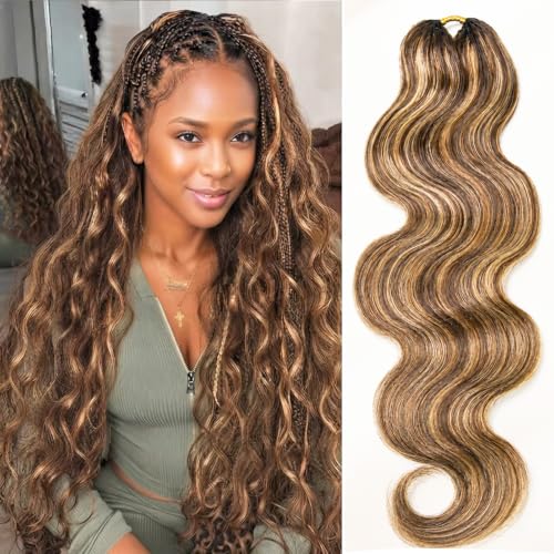 JYZ Hair Highlight #4/27/30 Blonde Body Wave Crochet Human Hair Pre-Separated Invisble Micro Loop Human Crochet Hair Extensions Seamless and Knotless Feather Crochet Human Hair 1 Pack 60g 18inch