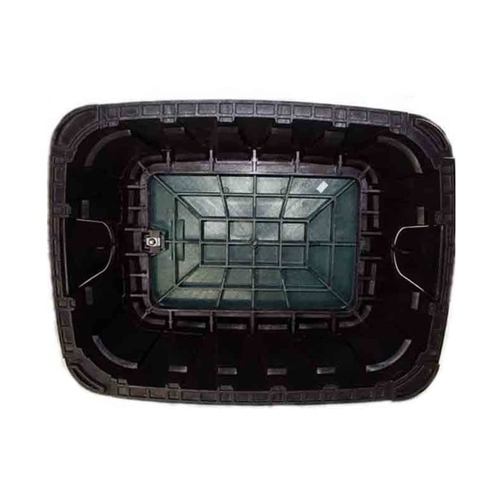 Arqueta HDPE Jumbo con cuerpo negro y tapa verde con Tapa de Cierre con Tornillo [70 x 53 x 31cm] 2 lengüetas grandes, tuberías hasta 75mm + 11 lengüetas tuberías hasta 0,5cm.