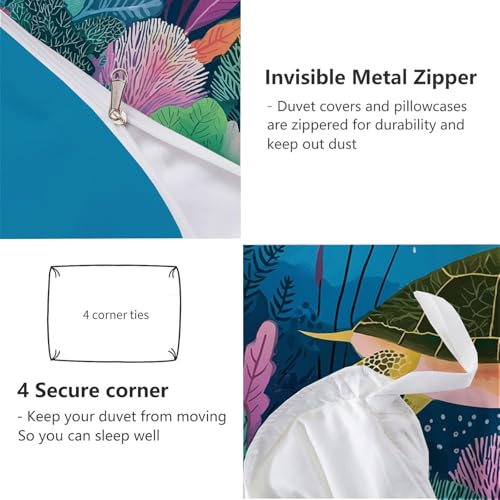 Housse de Couette Tortue Fermeture Eclair Linge de Lit Facile à Enfiler 140x200