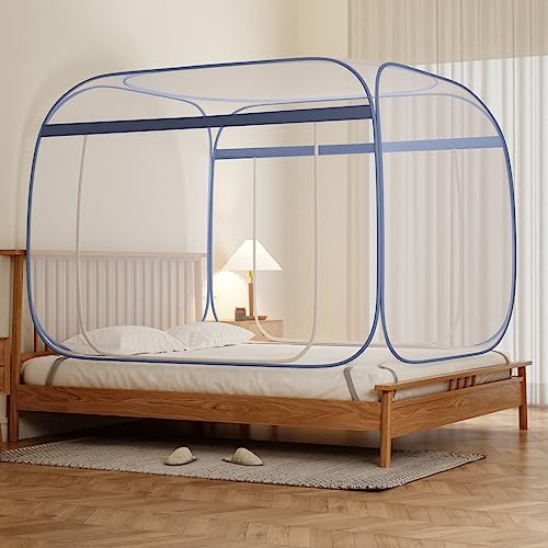 lazyzzz New Pop-Up Mosquito Net Tent Wide Roof,Canopy Curtains Portable Folding Design with Bottom for Bedroom yard Outdoor Baby Adults Trip,Easy to Install and Wash for Twin to King Size Bed