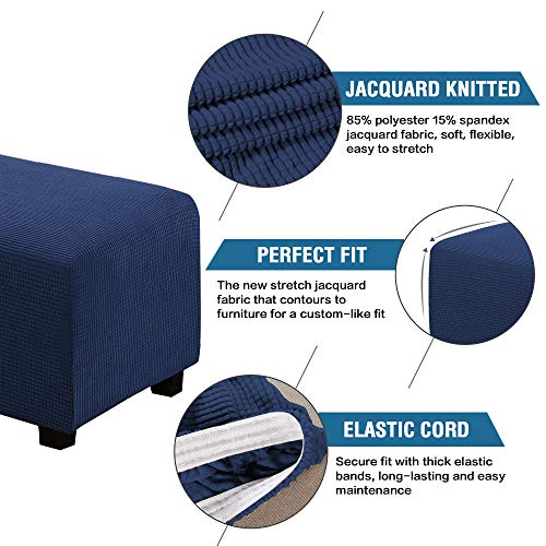 Image of H.VERSAILTEX Ottoman and Sofa Seat Cushion Combined Cover Slipcover Rectangle Sofa Slipcover Fit Length 56 inch-75 inch Suitable for L Shaped Seat Cushion Cover or Chaise Part Cover Stretch Thick Soft - Navy
