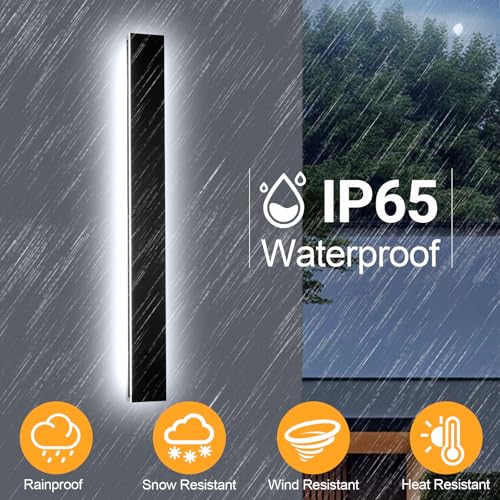Image of 39.3in 2pcs Modern Outdoor Wall Light for House,AioTio Black Upgraded 4.72in Wide Dimmable Waterproof IP65 Porch Lights Wall Sconce,Long LED Linear Outside Exterior Lighting Fixtures for Garage,Patio