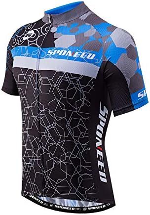 sponeed Men's Cycling Jerseys Tops Biking Shirts Short Sleeve Bike Clothing Full Zipper Bicycle Jacket with Pockets
