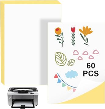 60 Pieces Sticker Paper for Printer A4,White Printable Sticky Labels for Printing,Waterproof A4 Vinyl Sticker Paper,Vinyl Inkjet Film Decal for Shipping Labels,DIY Stickers and Home Use