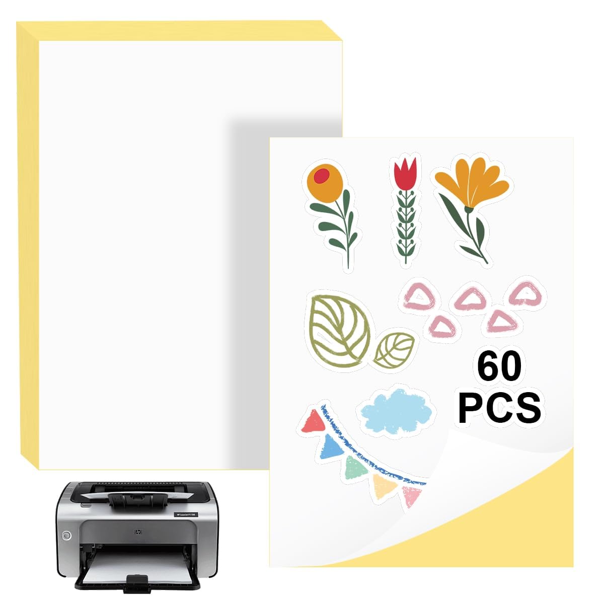 60 Pieces Sticker Paper for Printer A4,White Printable Sticky Labels for Printing,Waterproof A4 Vinyl Sticker Paper,Vinyl Inkjet Film Decal for Shipping Labels,DIY Stickers and Home Use