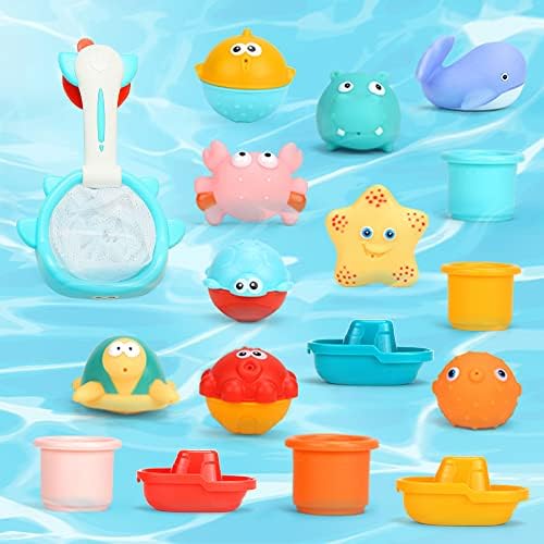 Eners Tub Toy Set, Seashore Toys, Toddler Bathtub Tub Toys, Floating Animal Toys for Children, Pool Toys for Infants 2-4 Years Previous (17 Piece Set with Fishing Web and Organizer) 8 51bD8BvVrwL. AC