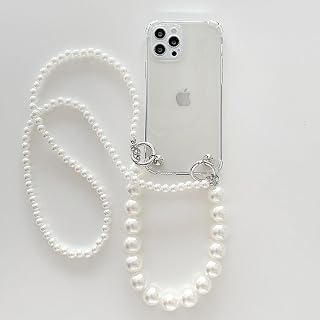 Handykette für iPhone 15 Pro Hülle mit Band Perlen,Transparent Handyhülle mit Kette Perle Necklace Hülle mit Schnur Weich Silikon Schutzhülle Lanyard Case Stoßfest Cover-Clear
