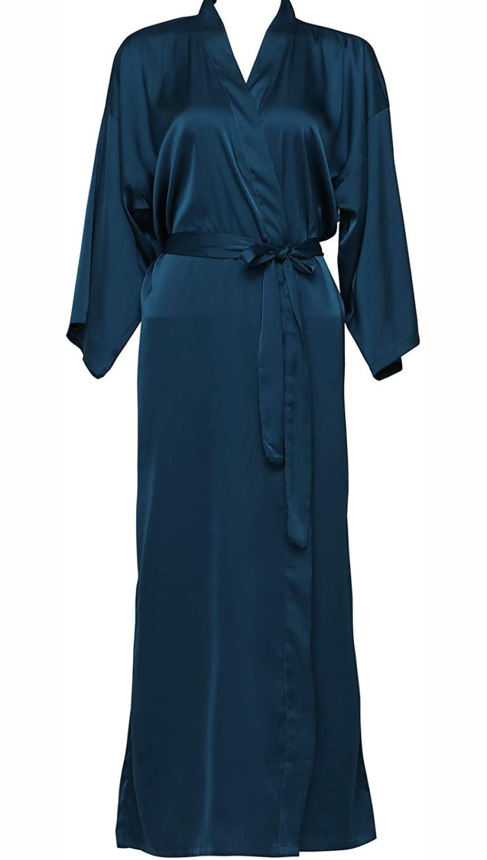 Kimono Robe for Women Soft Satin Dressing Gown Wedding Party Bridal Pajamas Silk Crown Lounge Bathrobe Home Dress Nightgown Free Size navy blue