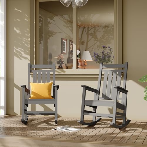 Outdoor HDPE Rocking Chairs, HDPE Oversized Patio Rocking Chairs, All Weather Resistant Porch Rocker, Heavy Duty Front Plastic Rockers for Outside