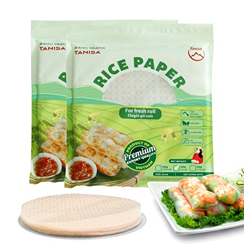 TANISA Rice Paper Wrappers for Spring Rolls - Round Gluten Free Spring Roll Rice Paper Wrapper - Traditional Rice Wrappers for Fresh Rolls - Vietnamese Rice Paper - 8.7 in – 2 Packs (2 x 12 oz)