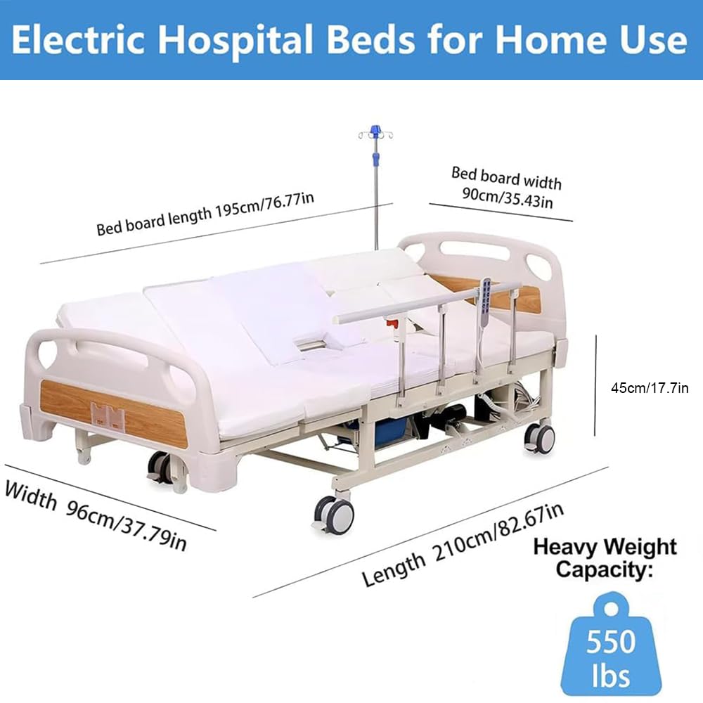 Letto ospedaliero elettrico a 5 funzioni con rotazione temporizzata intelligente, include materasso ad aria alternata, telecomando retroilluminato, per assistenza medica domiciliare