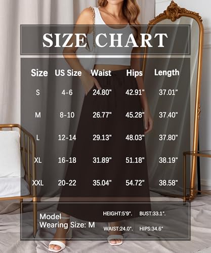 NILOUFO Maxi Skirts for Women High Waisted with Pockets Drawstring Brown — view 6