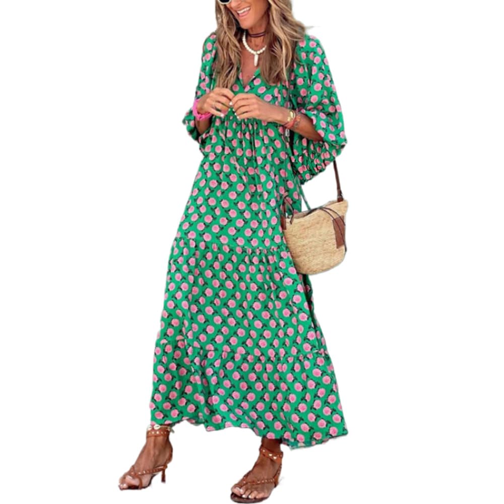 DURINM Vestidos Casuales Mujer Vestido Largo de Playa Estampado de Flores Verano Largos Verano Mujer Maxi Vestido Largos