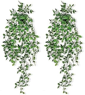 Leafy Corner Set of 2 Artificial Hanging Plants - Fake Eucalyptus Trailing for Indoor & Outdoor - Fake Hanging Plant Greenery Decor for Living Room Decorative Shelves, Kitchen, Balcony, Garden