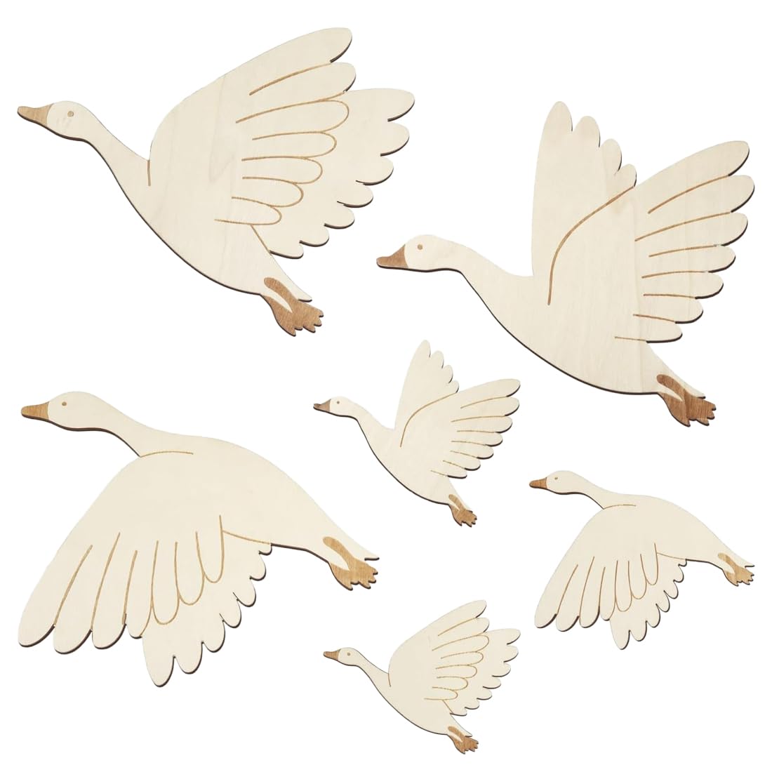 YUVKIN 6 Stücke Kinderzimmer Deko Schwan Wanddeko Boho Stil Wanddeko Set Kinder Basteln Set Holz DIY Wandtattoo (Holz)