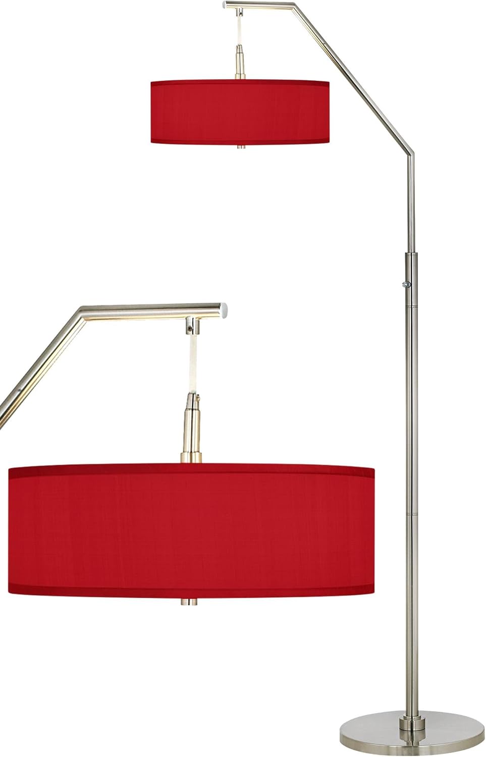 Possini Euro Design Modern Downbridge Arc Floor Lamp 71 1/2" Tall Brushed Nickel Silver Metal Red Textured Faux Silk Drum Shade Decor for Living Room Reading House Bedroom Home Office House