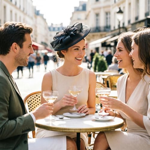 Image of DRESHOW Women Fascinator Hats Tea Party Hat Vintage Pillbox Hat Headband for Cocktail