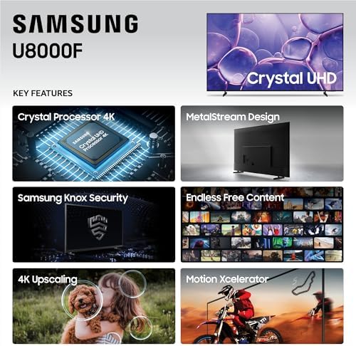 Samsung 43-Inch Class Crystal UHD U8000F 4K Smart TV (2025 Model) Endless Free Content, Processor, MetalStream Design, Knox Security, Alexa Built-in - 2