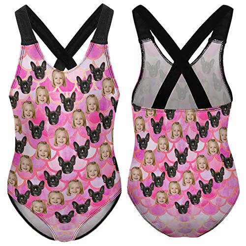 Personalized Girls Swimsuits One Piece Mermaid Cross Back Swimwear Hawaiian Beach Custom Bathing Suit with Faces2