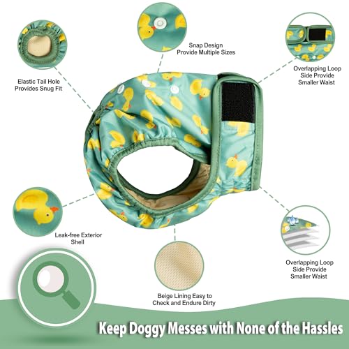 Image of Langsprit Washable Female Dog Diapers - Doggie Reusable Diapers for Doggy Puppy Female in Period - Highly Absorbent Dog Heat Panties (Flamingo Duck) XL