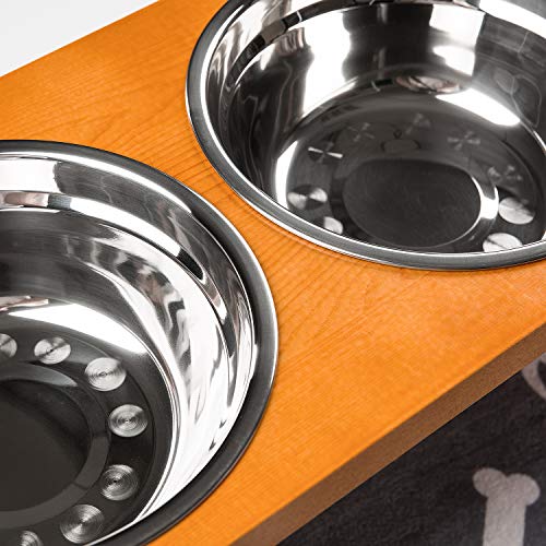 Yangbaga Large Dog Bowl Stand, Wooden Stand with 2 Large Stainless Steel Bowls, Includes Ultra Absorbent Mat for Dogs and Cats 【44 x 23 x 30 cm (M)】 - Image 6
