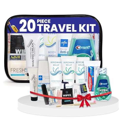 Trektote Travel Toiletry Kit For Men And Women – 20 Piece Set of Travel Size Toiletries, TSA Compliant, Travel Essentials, Includes Shampoo And Conditioner, Body Wash, Oral Care, Toiletry Bag & More