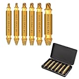 Llewyn Screw Extractor Damaged Screw-Remover - 6 Pcs HSS 6542 Stripped Screw Extractor Kit for Easily and Quickly Remove Common Sizes of Damaged, Broken or Stripped Screws (Titanium Plating)