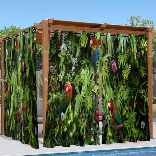 Linfye Rideaux D'extérieur Imperméable, Vert Rideau Exterieur Impermeable Perroquet Feuille Rideau pour Pergola Terrasse Cabane Tonnelle Jardin, Rideaux...
