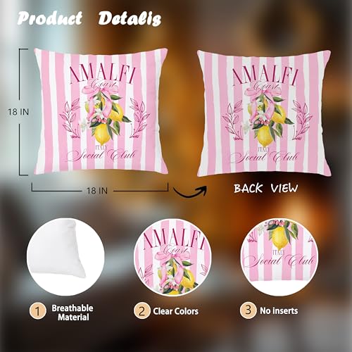 Image of Summer Lemon Coastal Pillow Covers 18x18, Amalfi Coast Decor,Mediterranean Amalfi Coast Party Decorative Throw Pillow Covers Pillowcases for Home Living Room Bedroom