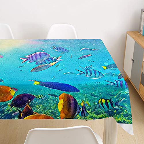 Morbuy 3D Nappe Rectangulaire Imprimé Anti Tache Nappe de Table Imperméable Lavable et Facile d'entretien pour Ménage Table Basse Jardin Extérieure Picnic (Poisson Tropical,140x260cm)