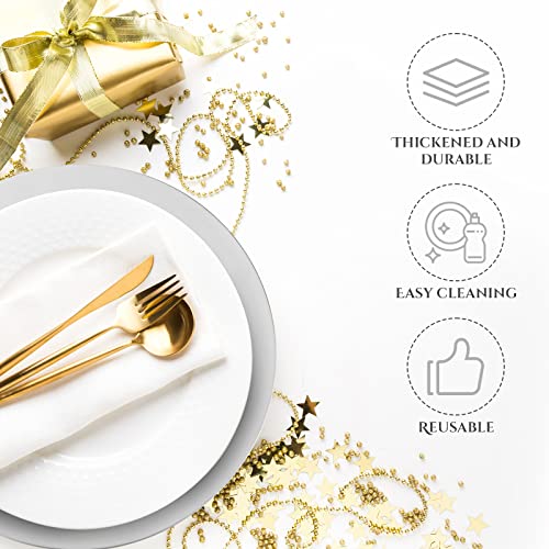 18 Pack Round Charger Plates Bulk 13 Inch Plastic Plate Chargers With Beaded Rim Disposable Dinner Charger Plates For Wedding Halloween Christmas Party Event Table Setting Decoration (Silver) #TOP2