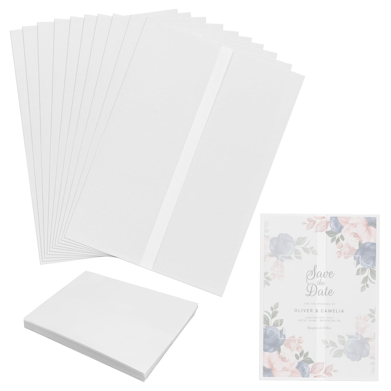 50 sztuk kopert ślubnych, 13 x 18 cm, przezroczyste kartki z zaproszeniami | przezroczyste koperty Vellum Paper, wstępnie złożona papier pergaminowy, na wesele, urodziny, parapetówkę
