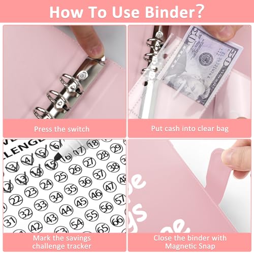 KINGHON Fichário de desafio para economia de dinheiro com 100 envelopes - Fichário de orçamento A5 c