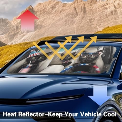 Image of 4th of July Cat Car Front Windshield Sun Shade Foldable Car Windshield Sun Shade UV Rays and Keeps Vehicle Cool Easy to Install for Most Sedan Truck SUV