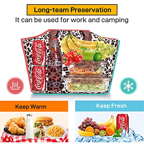 HOMESPON Fashionable Tote Reusable Insulated Lunch Bag Cooler Box with Pockets for Woman Man Work Shopping or Travel(Leopard)
