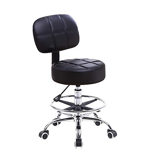 KKTONER Swivel Round Rolling Stool PU Leather with Adjustable Foot Rest, Height Adjustable Task Work Drafting Chair with Back Black - Black