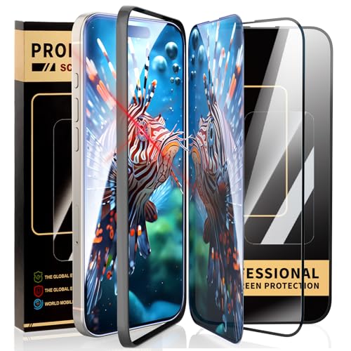 jpyyw 3 Pack Pack Screen Protector for iPhone 16 [6.1 inches] iPhone 15 iPhone 14 Tempered Glass Film, 2 HD 1 Anti Spy Privacy with Installation Frame [Drop Protection] 9H Hardness Scratch Resistant