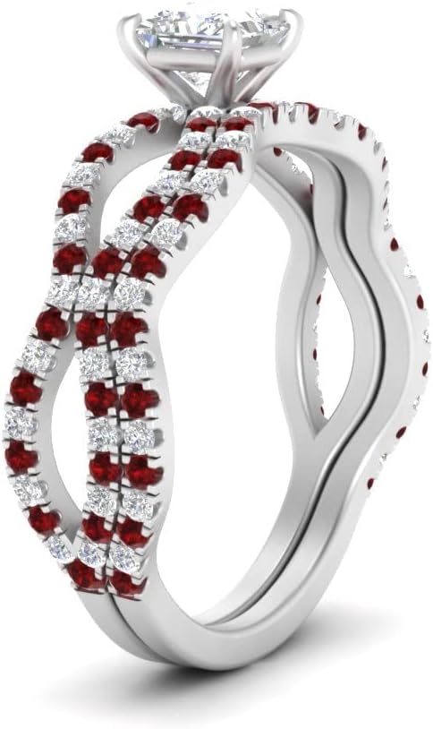 Choose Your Gemstone Vintage Twisted Bridal Ring Set Sterling Silver Princess Shape Wedding Ring Sets Ornaments Surprise for Wife Symbol of Love Clarity Comfortable US Size 4 to 12
