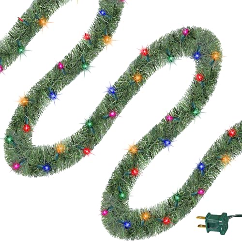 WATERGLIDE 49FT Lighted Christmas Green Garland with 100 Count Multicolor