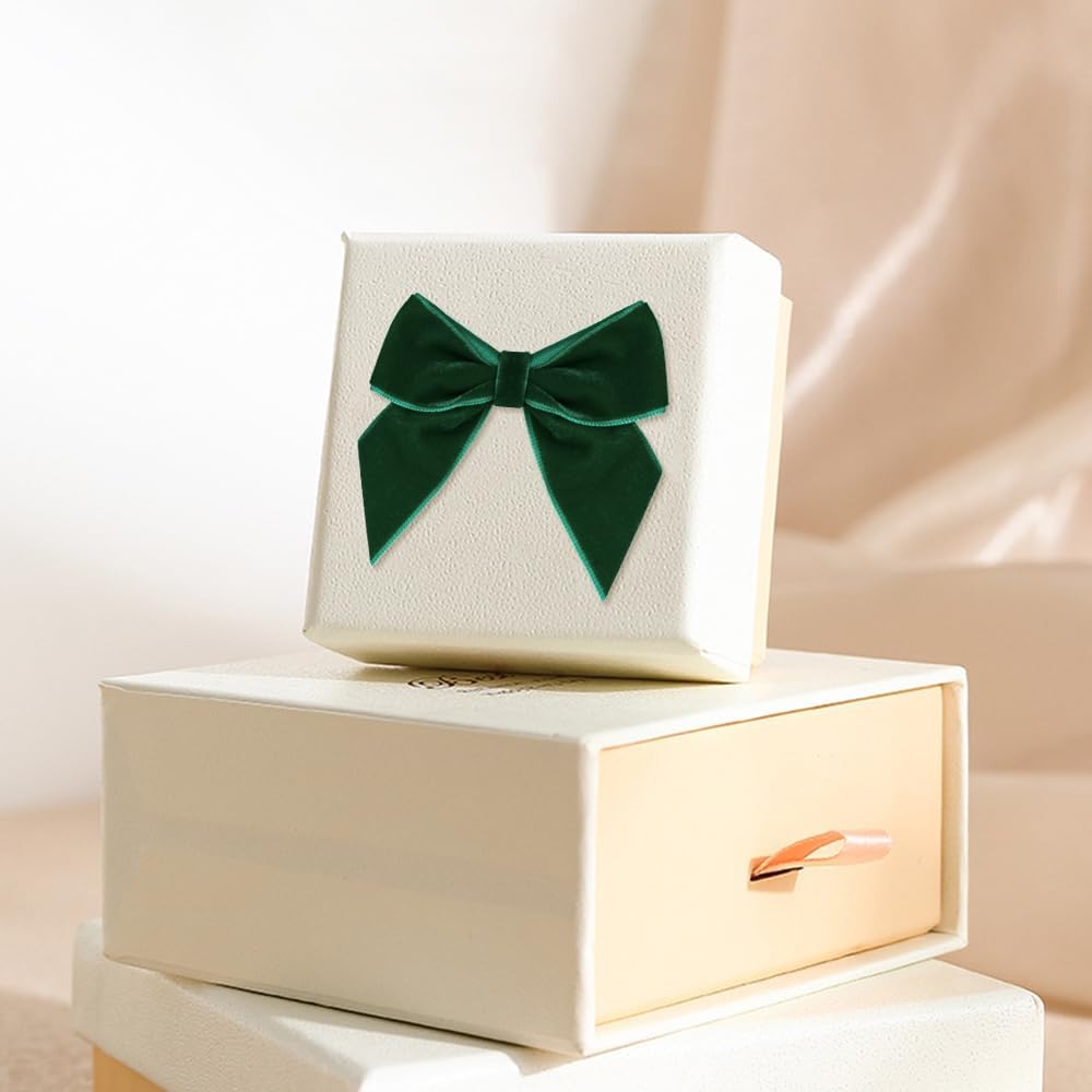 50 PCS Dark Green Velvet Bows for Christmas Tree, 2.75" Small Velvet Ribbon Bows for Gift Wrapping, Mini Bows for Crafts, Bow Decorations for Party Baby Shower Birthday Wedding (Dark Green, 50PCS)