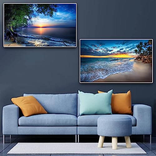 2 Pack Diamond Painting Kits,Large 5D DIY Sunset Ocean Beach Diamond Painting Kits for Adults,DIY Full Drill Crystal Rhinestone Arts and Gem Art Painting with Diamond Home Wall Decor (28X16inch)