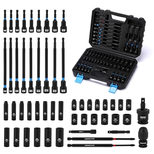 CaeeKee 52PCS Socket Set & Magnetic Nut Driver Set, 1/4" Dr. Deep & Shallow Impact Sockets (4mm-15mm), 1/4" Hex Shank Nut Drivers (6mm-14mm), Quick-Release Hex Converter, Storage Case