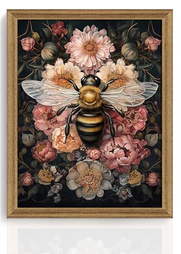 ICHZUMW Dark Cottagecore Room Decor, William Morris Bee Floral Print, Boho Witchy Mystical Home Decor, Goblincore Botanical Wall Art, Dark Academia Canvas for Bathroom Bedroom, 8x10in