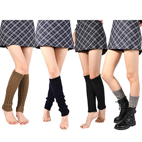 Image of SATINIOR Syhood 4 Pairs Cable Knit Leg Warmers Women Winter Knitted Crochet Knee Boot Stockings Cuffs Long Legging Socks