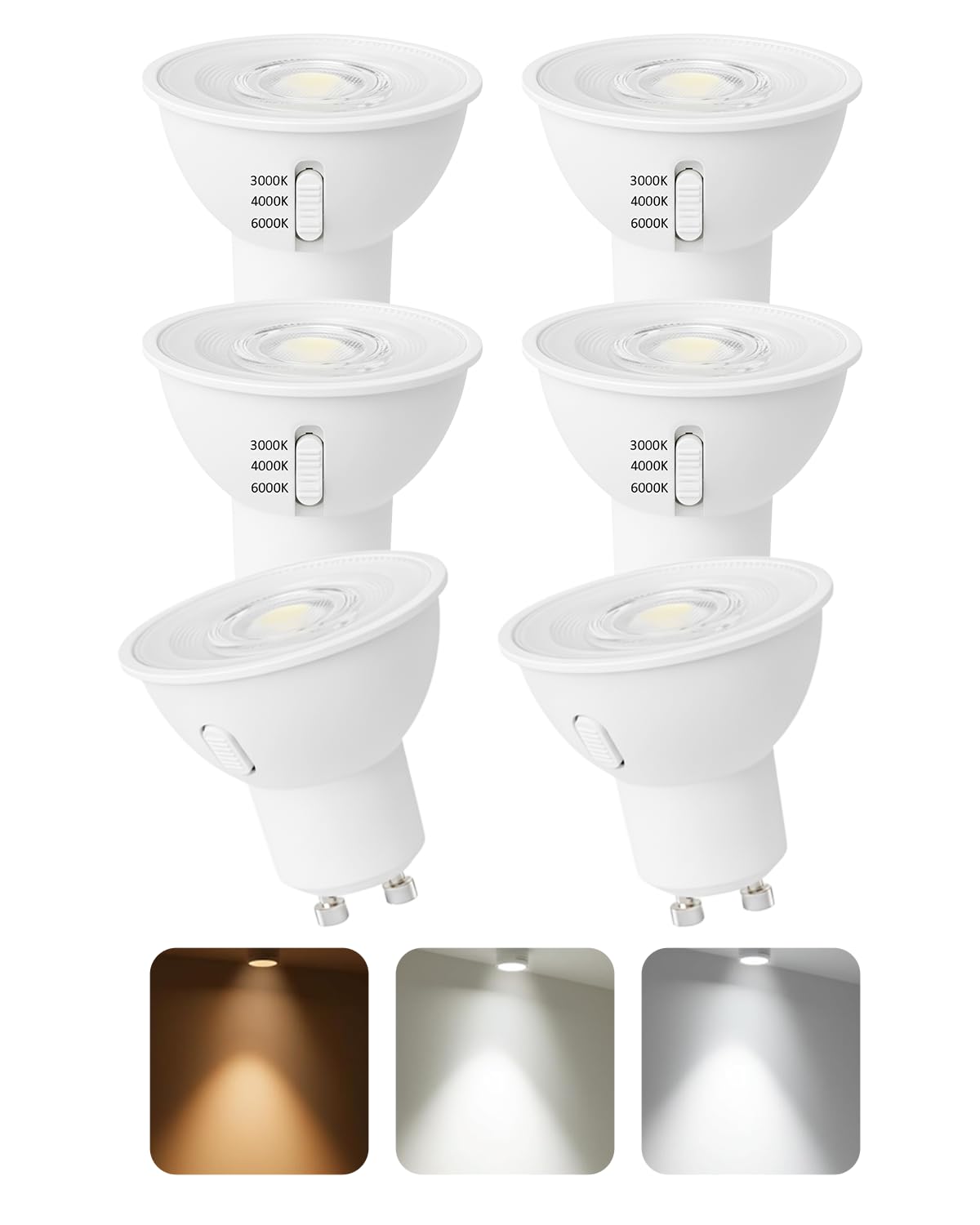 Mizlay GU10 LED Light Bulb 5W 230V Warm White Neutral White Cool White Color Changeable, 50-60W GU10 Halogen Lamps Replacement, 580lm GU5.3 Bulbs 38° Beam Angle, Not Dimmable (Pack of 6)